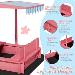 Sandbox with Lid & Cover, Wooden Kids Outdoor Sand Box with Height-Adjustable UV-Resistant Canopy, 2 Foldable Bench Seats & Bottom Liner, 43x43 Inch, Perfect for Backyard, Beach, Garden Play