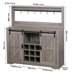 EOYUTLLY Coffee Bar Cabinet with Storage,47" Farmhouse Kitchen Buffet Sideboard with Sliding Barn Door and Adjustable Shelves,Liquor Cabinet Bar for Home,Dining Living Room, Dark Rustic Oak