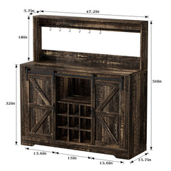EOYUTLLY Coffee Bar Cabinet with Storage,47" Farmhouse Kitchen Buffet Sideboard with Sliding Barn Door and Adjustable Shelves,Liquor Cabinet Bar for Home,Dining Living Room, Dark Rustic Oak