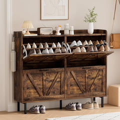 EOYUTLLY Shoe Cabinet Storage for Entryway, Narrow Shoe Rack Cabinet with 4 Flip Drawers, Freestanding Hidden Shoe Rack Storage Organizer, White with Metal Legs