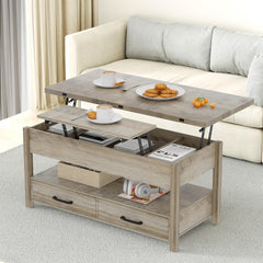 42'' Lift Top Coffee Table, 4-in-1 Multifunctional Lift Coffee Table with Storage & Hidden Compartments, Farmhouse Coffe Table with Lifting top for Living Room, Dining Reception Room, White