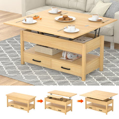 42'' Lift Top Coffee Table, 4-in-1 Multifunctional Lift Coffee Table with Storage & Hidden Compartments, Farmhouse Coffe Table with Lifting top for Living Room, Dining Reception Room, White