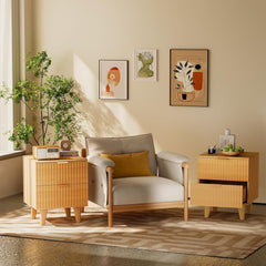 Urban Deco Fluted Nightstand with Storage, Mid Century Modern Nightstand, Wooden Side Table with 2 Fluted Drawers, End Table with Solid Wood Legs for Bedroom,15.4 x 15.4 x 22.8 in (Natural)