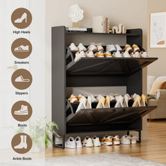 EOYUTLLY Shoe Cabinet Storage for Entryway, Narrow Shoe Rack Cabinet with 3 Flip Drawers & Coat Rack, Hidden Shoe Storage Cabinet, 2-in-1 Hall Tree Slim Freestanding Shoe Rack Organizer, Rustic Brown