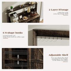 EOYUTLLY Coffee Bar Cabinet with Storage,47" Farmhouse Kitchen Buffet Sideboard with Sliding Barn Door and Adjustable Shelves,Liquor Cabinet Bar for Home,Dining Living Room, Dark Rustic Oak