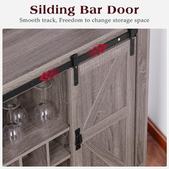 EOYUTLLY Coffee Bar Cabinet with Storage,47" Farmhouse Kitchen Buffet Sideboard with Sliding Barn Door and Adjustable Shelves,Liquor Cabinet Bar for Home,Dining Living Room, Dark Rustic Oak