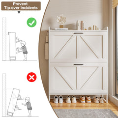 EOYUTLLY Shoe Cabinet Storage for Entryway, Narrow Shoe Rack Cabinet with 3 Flip Drawers & Coat Rack, Hidden Shoe Storage Cabinet, 2-in-1 Hall Tree Slim Freestanding Shoe Rack Organizer, Rustic Brown