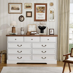 9 Drawer White Dresser for Bedroom - 55" Dressers Chests of Drawers - Large Dresser for Clothes Closet - Farmhouse Storage Dresser for Living Room, Entryway, Hallway