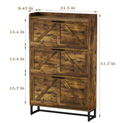 EOYUTLLY Shoe Cabinet Storage for Entryway, Narrow Shoe Rack Cabinet with 3 Flip Drawers & Coat Rack, Hidden Shoe Storage Cabinet, 2-in-1 Hall Tree Slim Freestanding Shoe Rack Organizer, Rustic Brown