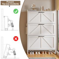 EOYUTLLY Shoe Cabinet Storage for Entryway, Narrow Shoe Rack Cabinet with 3 Flip Drawers & Coat Rack, Hidden Shoe Storage Cabinet, 2-in-1 Hall Tree Slim Freestanding Shoe Rack Organizer, Rustic Brown