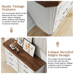 6 Drawer Dresser, 52" Wide Modern Chest of Drawers with Embossed Textures & Beveled Edges, Wood Double Dresser Farmhouse Storage Dressers Drawer Organizers for Bedroom, Living Room, Grey