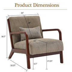 Mid Century Modern Accent Chairs, Upholstered Corduroy Fabric Lounge Arm Chair with Lumbar Cushion & Solid Wood Frame for for Living Room, Bedroom, Balcony, Camel