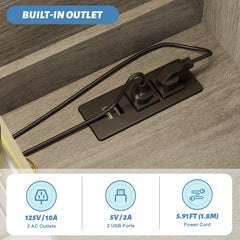 Coffee Bar Cabinet, 47" Farmhouse Sideboard Buffet Cabinet with Sliding Barn Door, Wine Rack & 6 Hooks, Wine Bar Cabinet for Home Dining Living Room, Dark Rustic Oak