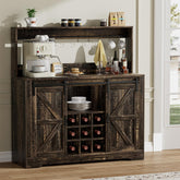 EOYUTLLY Coffee Bar Cabinet with Storage,47" Farmhouse Kitchen Buffet Sideboard with Sliding Barn Door and Adjustable Shelves,Liquor Cabinet Bar for Home,Dining Living Room, Dark Rustic Oak
