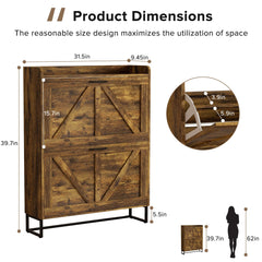 EOYUTLLY Shoe Cabinet Storage for Entryway, Narrow Shoe Rack Cabinet with 3 Flip Drawers & Coat Rack, Hidden Shoe Storage Cabinet, 2-in-1 Hall Tree Slim Freestanding Shoe Rack Organizer, Rustic Brown