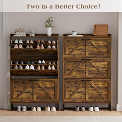 EOYUTLLY Shoe Cabinet Storage for Entryway, Narrow Shoe Rack Cabinet with 3 Flip Drawers & Coat Rack, Hidden Shoe Storage Cabinet, 2-in-1 Hall Tree Slim Freestanding Shoe Rack Organizer, Rustic Brown