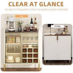 Coffee Bar Cabinet with Aluminum Frame Glass Door, Black Wine Bar & Liquor Cabinet, Modern Black Sideboard Buffet Cabinet with Storage for Kitchen, Dining Room & Living Room