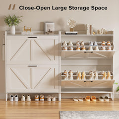 EOYUTLLY Shoe Cabinet for Entryway with 2 Flip Drawers,Narrow Wooden Shoe Storage Cabinet with Metal Legs,Hold 24 Pairs, 4-Tier Adjustable Shelves–Freestanding Hidden Shoe Organizer for Hallway, Foyer