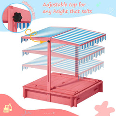 Sandbox with Lid & Cover, Wooden Kids Outdoor Sand Box with Height-Adjustable UV-Resistant Canopy, 2 Foldable Bench Seats & Bottom Liner, 43x43 Inch, Perfect for Backyard, Beach, Garden Play