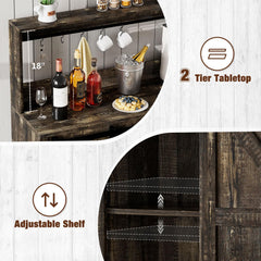Coffee Bar Cabinet, 47" Farmhouse Sideboard Buffet Cabinet with Sliding Barn Door, Wine Rack & 6 Hooks, Wine Bar Cabinet for Home Dining Living Room, Dark Rustic Oak