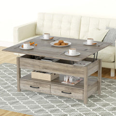 42'' Lift Top Coffee Table, 4-in-1 Multifunctional Lift Coffee Table with Storage & Hidden Compartments, Farmhouse Coffe Table with Lifting top for Living Room, Dining Reception Room, White