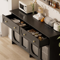 Buffet Cabinet with Storage and LED Light, 55” Sideboard Buffet Cabinet with 4 Glass Doors & 2 Drawers & Adjustable, Modern Credenza Coffee Bar Cabinets Buffets Table for Kitchen, Dining Room, Grey