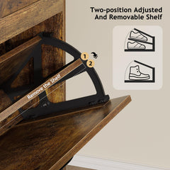 EOYUTLLY Shoe Cabinet for Entryway with 2 Flip Drawers,Narrow Wooden Shoe Storage Cabinet with Metal Legs,Hold 24 Pairs, 4-Tier Adjustable Shelves–Freestanding Hidden Shoe Organizer for Hallway, Foyer