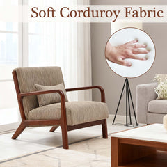 Mid Century Modern Accent Chairs, Upholstered Corduroy Fabric Lounge Arm Chair with Lumbar Cushion & Solid Wood Frame for for Living Room, Bedroom, Balcony, Camel