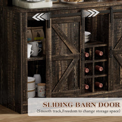 EOYUTLLY Coffee Bar Cabinet with Storage,47" Farmhouse Kitchen Buffet Sideboard with Sliding Barn Door and Adjustable Shelves,Liquor Cabinet Bar for Home,Dining Living Room, Dark Rustic Oak