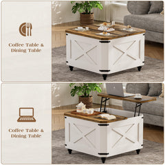 39.4" Lift Top Coffee Table with Charging Station, High-Glossy Marbling Print Center Table with Hidden Compartment Storage, LED Coffee Table for Living Room, White