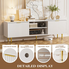 55”Floating Entertainment Center with LED Lights for 60/65/70 Inch TV, Floating TV Shelf with 5 Timers & 3 Colors & 6 Brightness Levels, Marble Wall-Mounted TV Stand for Living Room,Bedroom, White