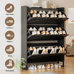 EOYUTLLY Shoe Cabinet Storage for Entryway, Narrow Shoe Rack Cabinet with 3 Flip Drawers & Coat Rack, Hidden Shoe Storage Cabinet, 2-in-1 Hall Tree Slim Freestanding Shoe Rack Organizer, Rustic Brown
