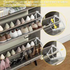 EOYUTLLY Shoe Cabinet Storage for Entryway, Narrow Shoe Rack Cabinet with 3 Flip Drawers & Coat Rack, Hidden Shoe Storage Cabinet, 2-in-1 Hall Tree Slim Freestanding Shoe Rack Organizer, Rustic Brown