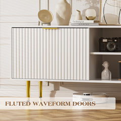 55”Floating Entertainment Center with LED Lights for 60/65/70 Inch TV, Floating TV Shelf with 5 Timers & 3 Colors & 6 Brightness Levels, Marble Wall-Mounted TV Stand for Living Room,Bedroom, White