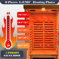 Far Infrared Sauna for Home One Person, 1170W Fast Heating Solid Wood Indoor Dry Sauna Room with LCD Display, Tempered Glass Door/Bluetooth Speakers/Vent and LED Lighting, Easy Assembly