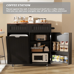 SNYNUXX Kitchen Island with Drop Leaf, Rolling Mobile Island Cart with Drawer, Wooden Countertop and Lockable Casters, Black-35.43"x23.62"x35.43"