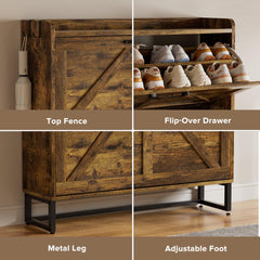 EOYUTLLY Shoe Cabinet for Entryway with 2 Flip Drawers,Narrow Wooden Shoe Storage Cabinet with Metal Legs,Hold 24 Pairs, 4-Tier Adjustable Shelves–Freestanding Hidden Shoe Organizer for Hallway, Foyer
