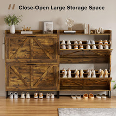 EOYUTLLY Shoe Cabinet for Entryway with 2 Flip Drawers,Narrow Wooden Shoe Storage Cabinet with Metal Legs,Hold 24 Pairs, 4-Tier Adjustable Shelves–Freestanding Hidden Shoe Organizer for Hallway, Foyer