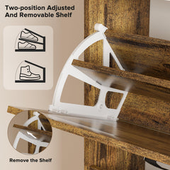 EOYUTLLY Shoe Cabinet for Entryway with 2 Flip Drawers,Narrow Wooden Shoe Storage Cabinet with Metal Legs,Hold 24 Pairs, 4-Tier Adjustable Shelves–Freestanding Hidden Shoe Organizer for Hallway, Foyer