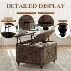 Farmhouse Lift Top Coffee Table with Hidden Storage, Wood Square Coffee Table for Living Room, Modern Center Table with Legs for Home Office, Bedroom, White