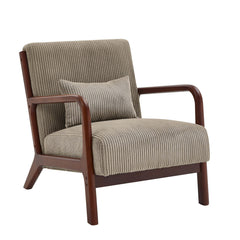 Mid Century Modern Accent Chairs, Upholstered Corduroy Fabric Lounge Arm Chair with Lumbar Cushion & Solid Wood Frame for for Living Room, Bedroom, Balcony, Camel