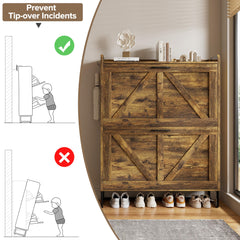 EOYUTLLY Shoe Cabinet Storage for Entryway, Narrow Shoe Rack Cabinet with 3 Flip Drawers & Coat Rack, Hidden Shoe Storage Cabinet, 2-in-1 Hall Tree Slim Freestanding Shoe Rack Organizer, Rustic Brown