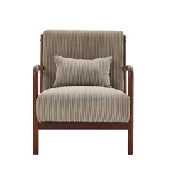Mid Century Modern Accent Chairs, Upholstered Corduroy Fabric Lounge Arm Chair with Lumbar Cushion & Solid Wood Frame for for Living Room, Bedroom, Balcony, Camel