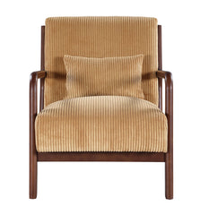 Mid Century Modern Accent Chairs, Upholstered Corduroy Fabric Lounge Arm Chair with Lumbar Cushion & Solid Wood Frame for for Living Room, Bedroom, Balcony, Camel