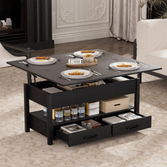 42'' Lift Top Coffee Table, 4-in-1 Multifunctional Lift Coffee Table with Storage & Hidden Compartments, Farmhouse Coffe Table with Lifting top for Living Room, Dining Reception Room, White