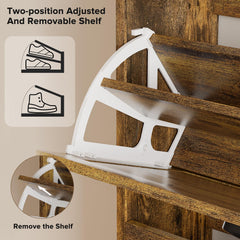 EOYUTLLY Shoe Cabinet for Entryway with 2 Flip Drawers,Narrow Wooden Shoe Storage Cabinet with Metal Legs,Hold 24 Pairs, 4-Tier Adjustable Shelves–Freestanding Hidden Shoe Organizer for Hallway, Foyer