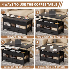 42'' Lift Top Coffee Table, 4-in-1 Multifunctional Lift Coffee Table with Storage & Hidden Compartments, Farmhouse Coffe Table with Lifting top for Living Room, Dining Reception Room, White