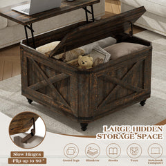 Farmhouse Lift Top Coffee Table with Hidden Storage, Wood Square Coffee Table for Living Room, Modern Center Table with Legs for Home Office, Bedroom, White