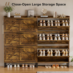 EOYUTLLY Shoe Cabinet for Entryway with 2 Flip Drawers,Narrow Wooden Shoe Storage Cabinet with Metal Legs,Hold 24 Pairs, 4-Tier Adjustable Shelves–Freestanding Hidden Shoe Organizer for Hallway, Foyer