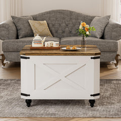 39.4" Lift Top Coffee Table with Charging Station, High-Glossy Marbling Print Center Table with Hidden Compartment Storage, LED Coffee Table for Living Room, White